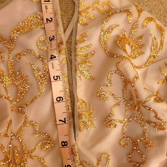 Gorgeous 15 Roses pink dress with gold overlay design NWT - Picture 5 of 10